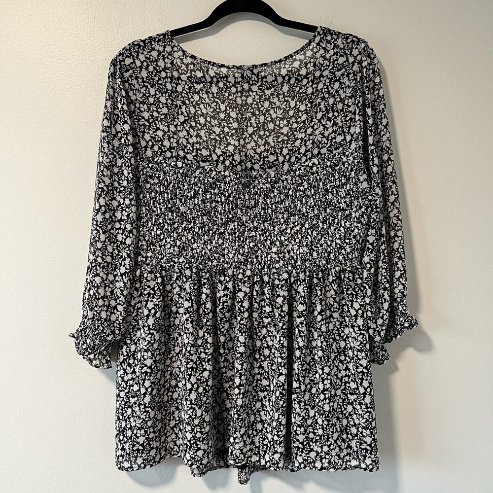 Torrid Floral Chiffon Smocked Babydoll Blouse - Picture 5 of 6